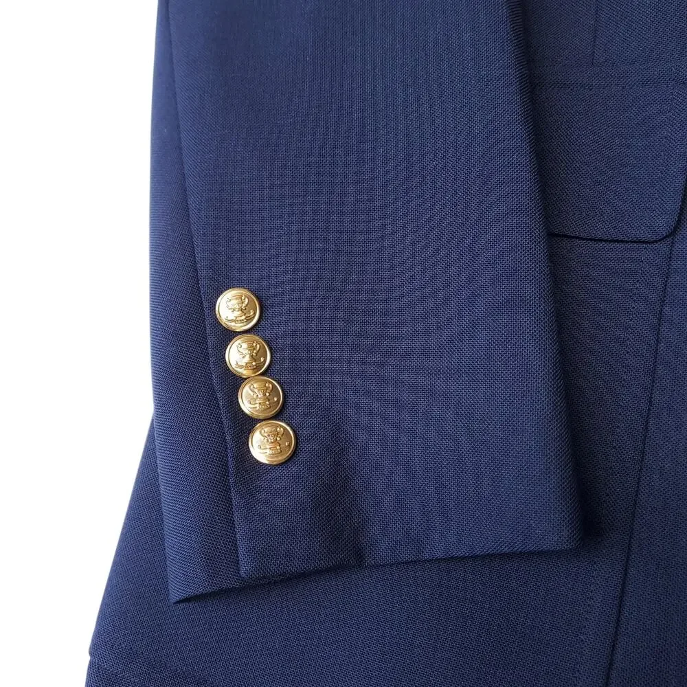 Vintage Palm Beach Blue Wool Poly Gold Button Blazer Jacket Sport Coat 40R